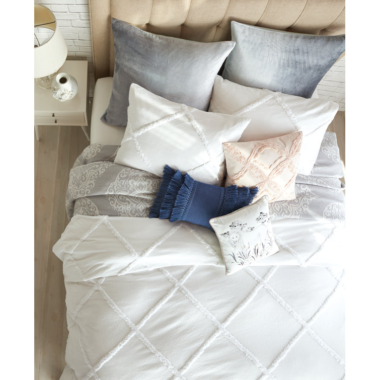 White Cotton Chenille Lattice Queen Duvet Cover