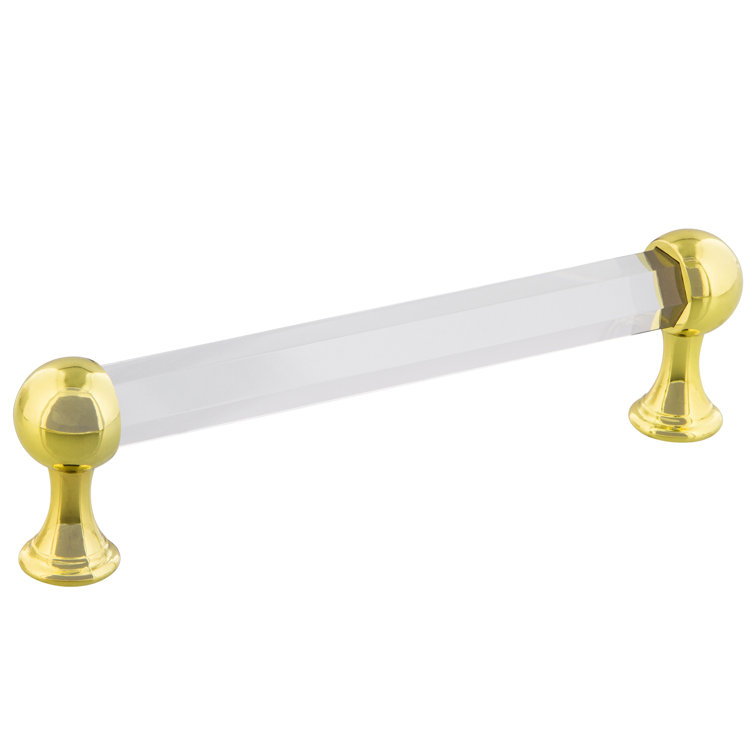 Polished Brass and Crystal Cabinet Pull Bar