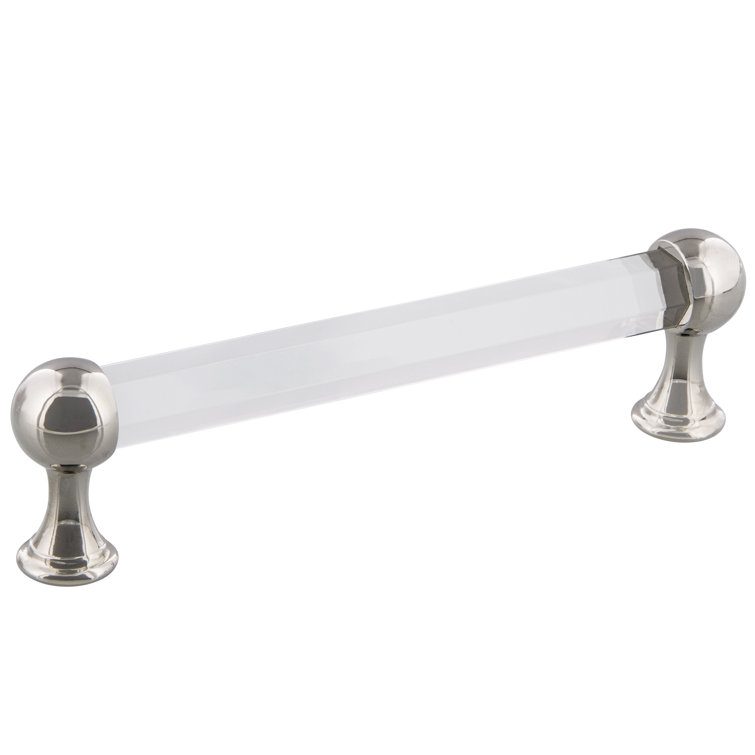 Polished Nickel and Clear Glass Cabinet Bar Pull