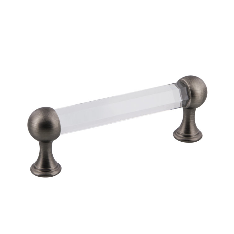 Antique Pewter and Crystal Handle Pull with Mounting Hardware