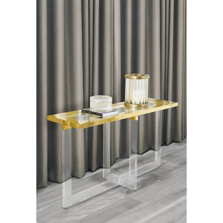 Gold and Clear Lucite Hurricane Candle Holder