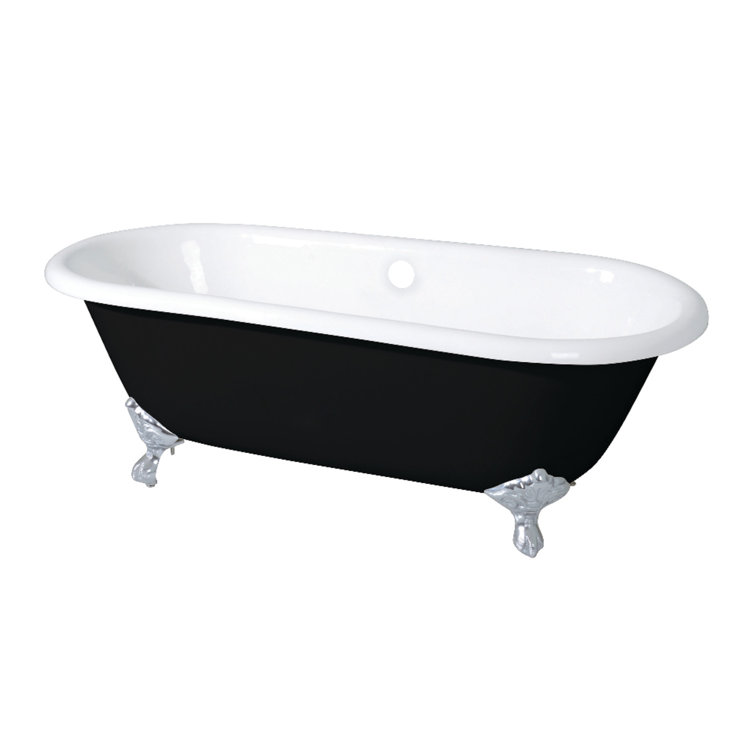 66-Inch Black and White Cast Iron Clawfoot Tub