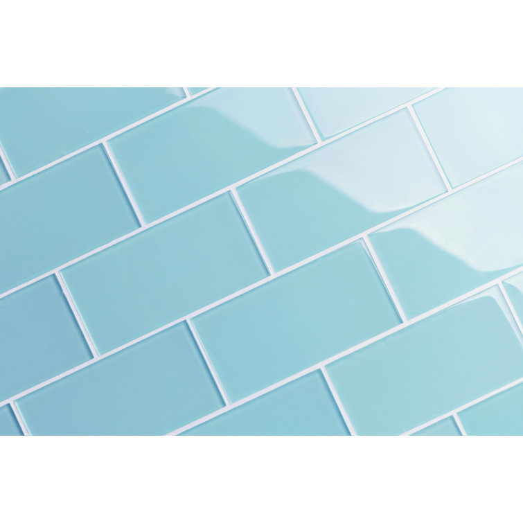 Lucid 3'' x 6'' Light Blue Glass Subway Wall Tile