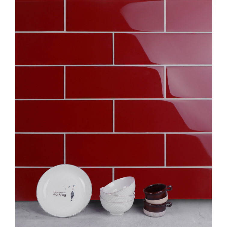Premium 4" x 12" Polished Red Glass Subway Tile