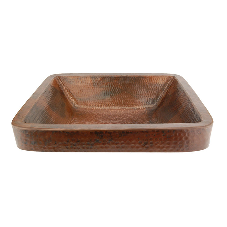 22" Hammered Copper Rectangle Skirted Vessel Sink