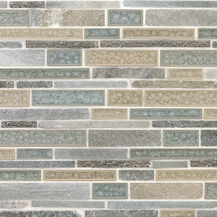 Olive Green and Beige Stone Glass Mosaic Tile