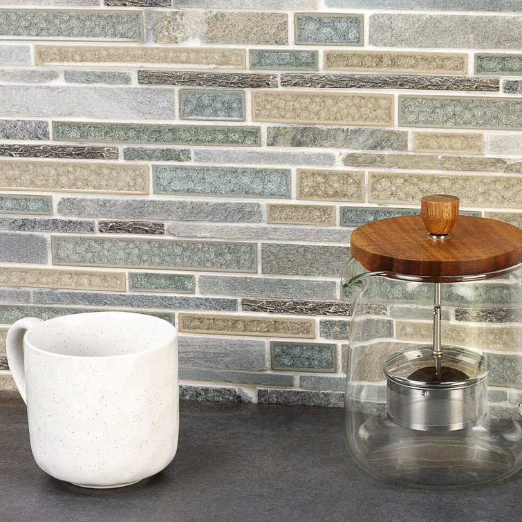 Olive Green and Beige Stone Glass Mosaic Tile