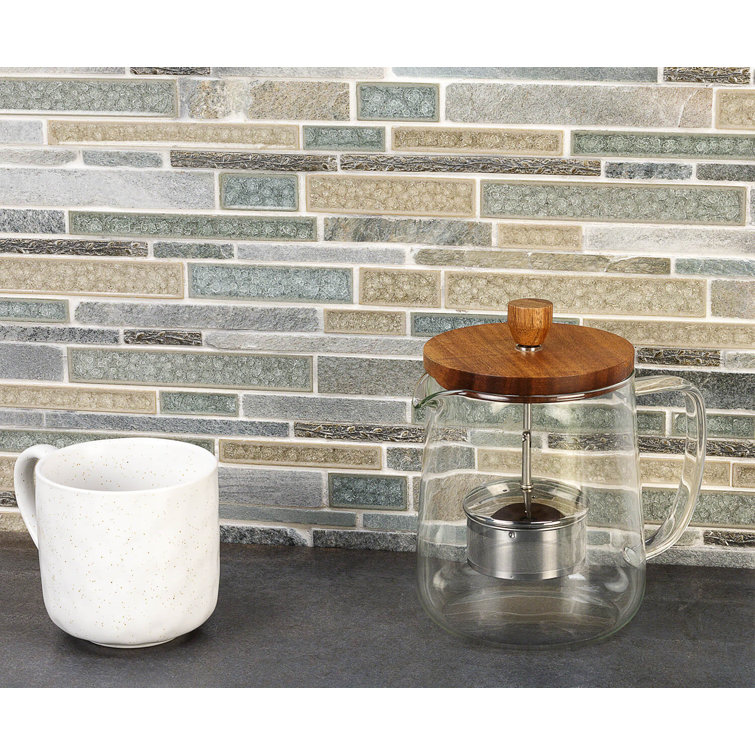 Olive Green and Beige Stone Glass Mosaic Tile