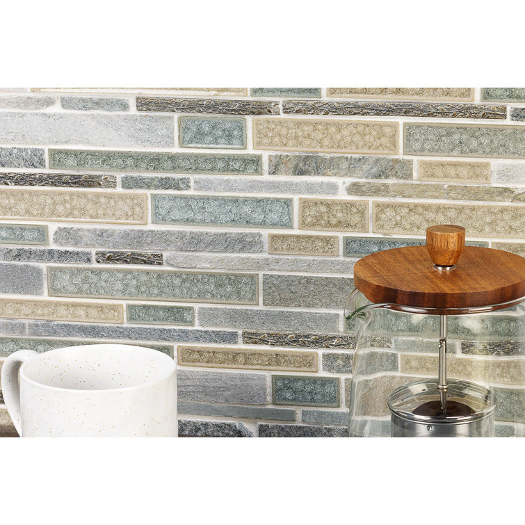 Olive Green and Beige Stone Glass Mosaic Tile