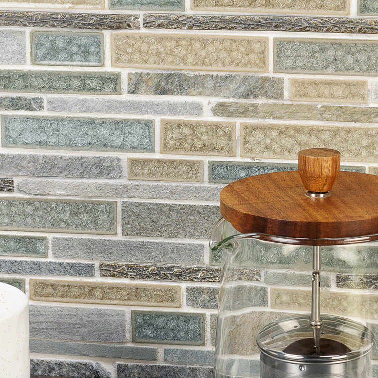 Olive Green and Beige Stone Glass Mosaic Tile