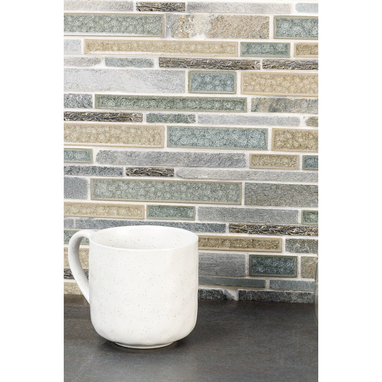 Olive Green and Beige Stone Glass Mosaic Tile