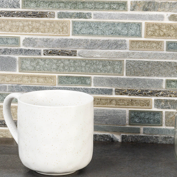 Olive Green and Beige Stone Glass Mosaic Tile