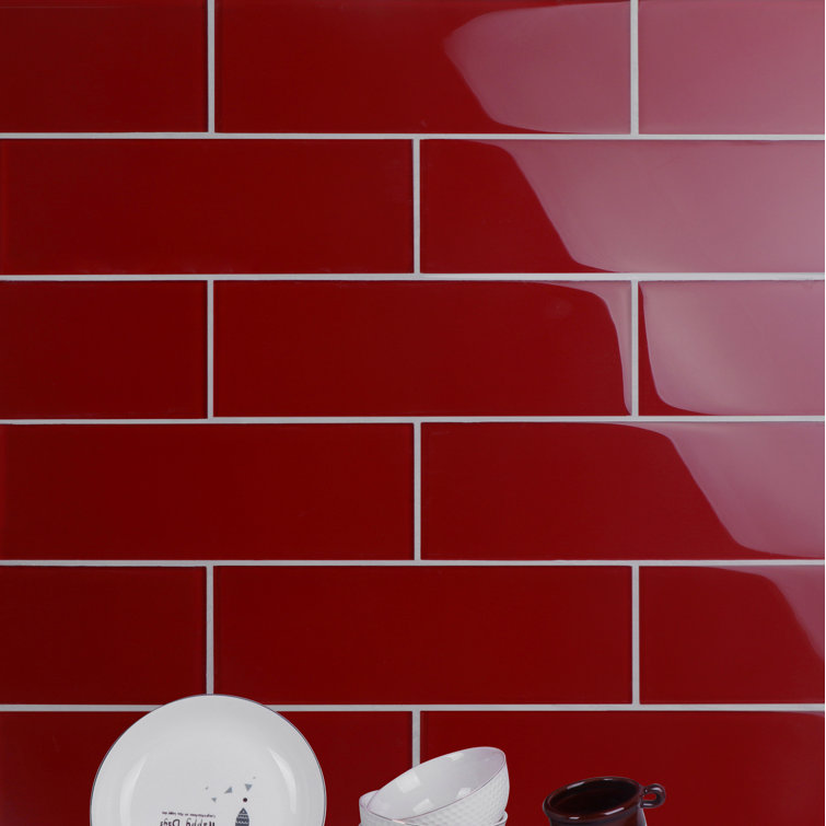 Premium 4" x 12" Polished Red Glass Subway Tile
