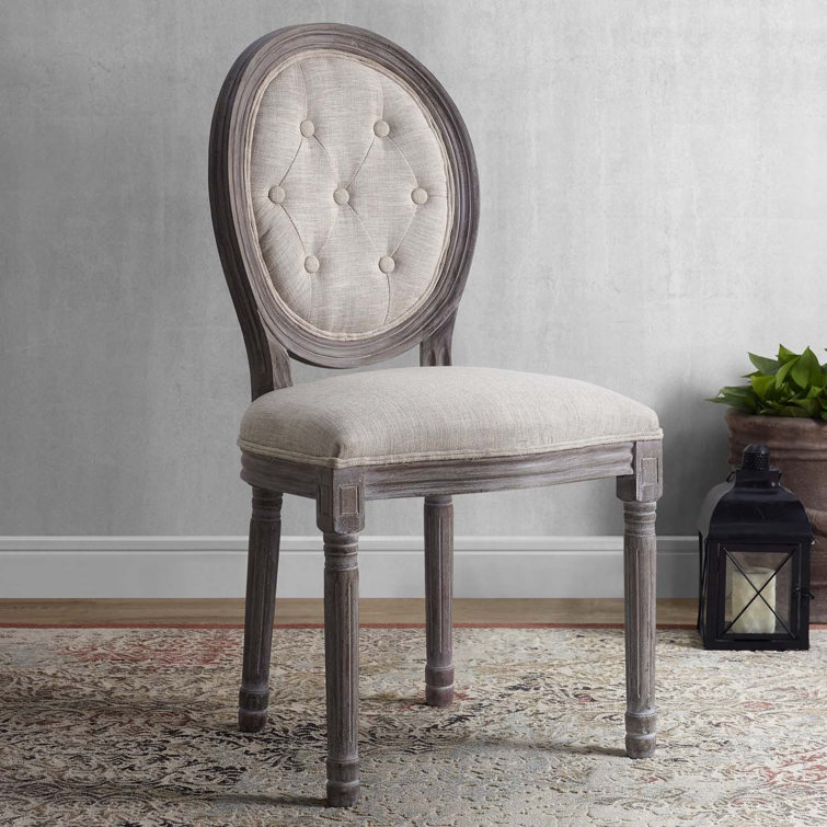 Chateau Comfort Beige Upholstered Dining Side Chair with Weathered Wood