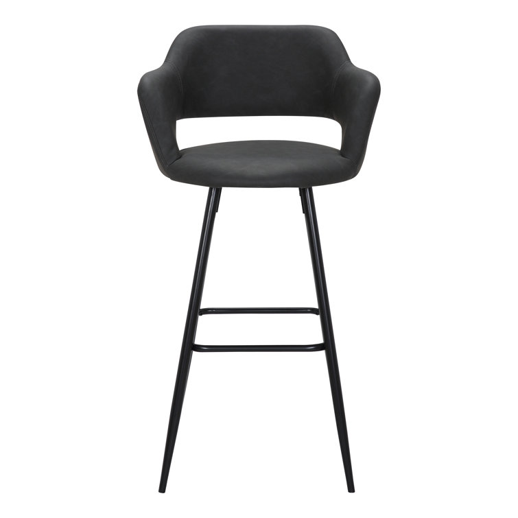 Sleek Contemporary 40.5" Black Metal & Grey Leather Bar Stool Set