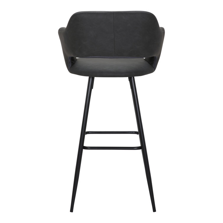 Sleek Contemporary 40.5" Black Metal & Grey Leather Bar Stool Set