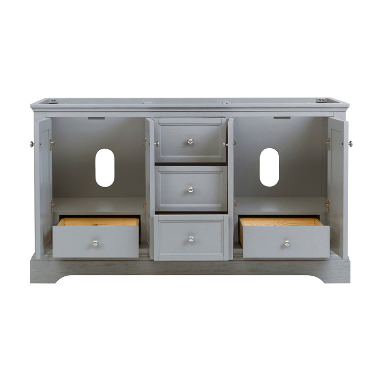 Gray Double Freestanding Wood Bathroom Vanity Cabinet