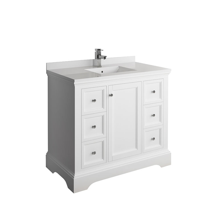 Matte White Solid Wood Single Sink Vanity with Quartz Top