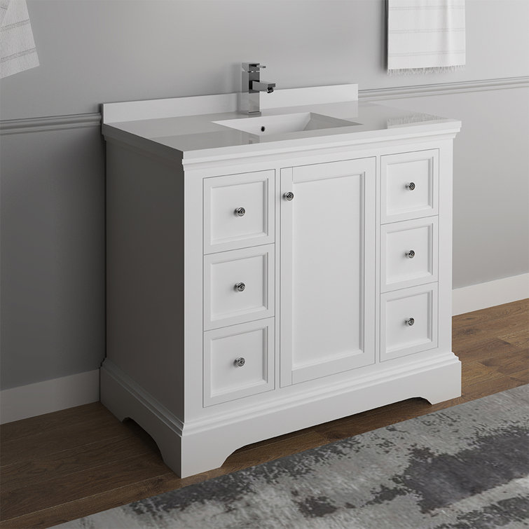 Matte White Solid Wood Single Sink Vanity with Quartz Top