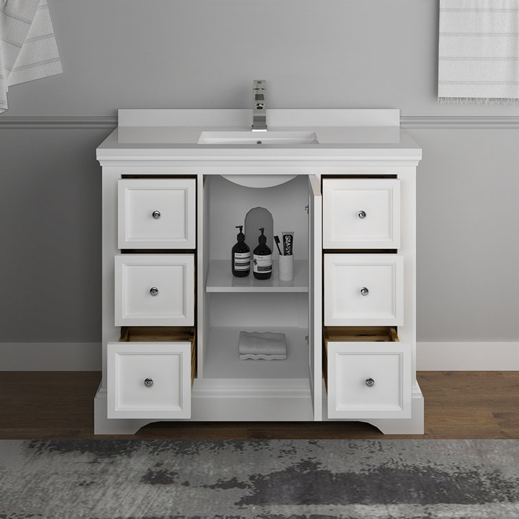 Matte White Solid Wood Single Sink Vanity with Quartz Top