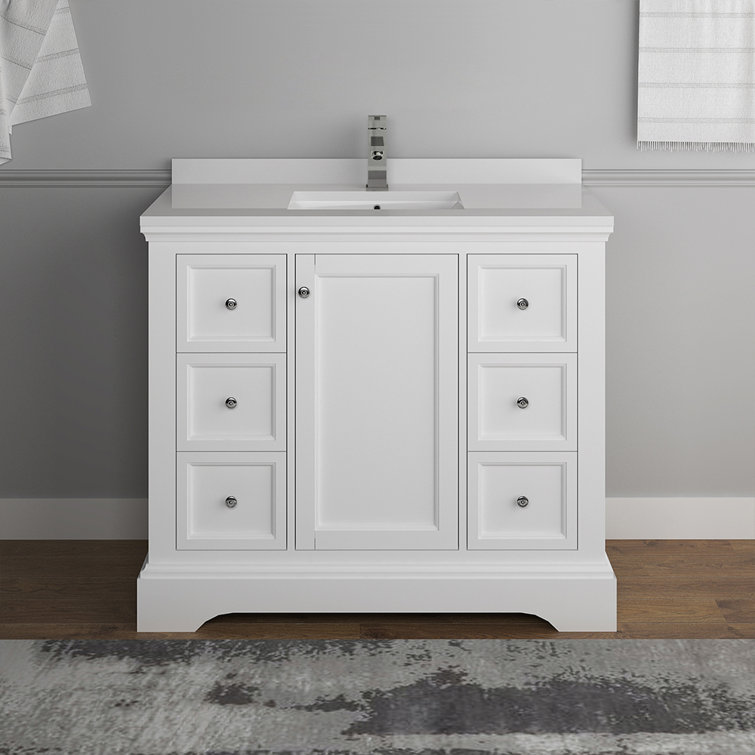 Matte White Solid Wood Single Sink Vanity with Quartz Top
