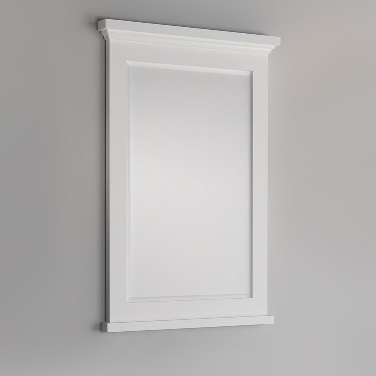 Elegant Matte White Rectangular Wood Bathroom Vanity Mirror