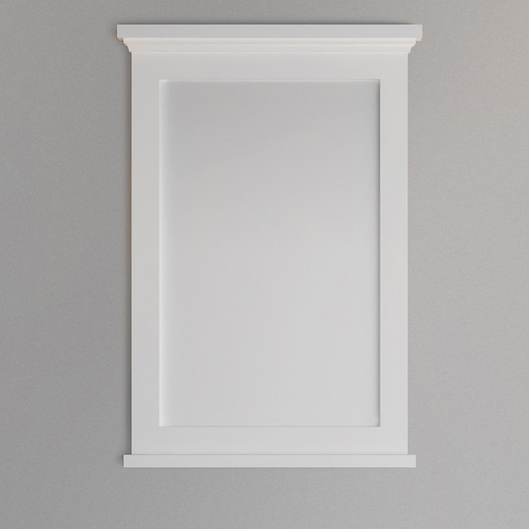 Elegant Matte White Rectangular Wood Bathroom Vanity Mirror