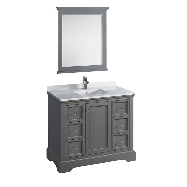 Windsor 40" Gray Solid Wood Vanity Set with Quartz Top and Mirror