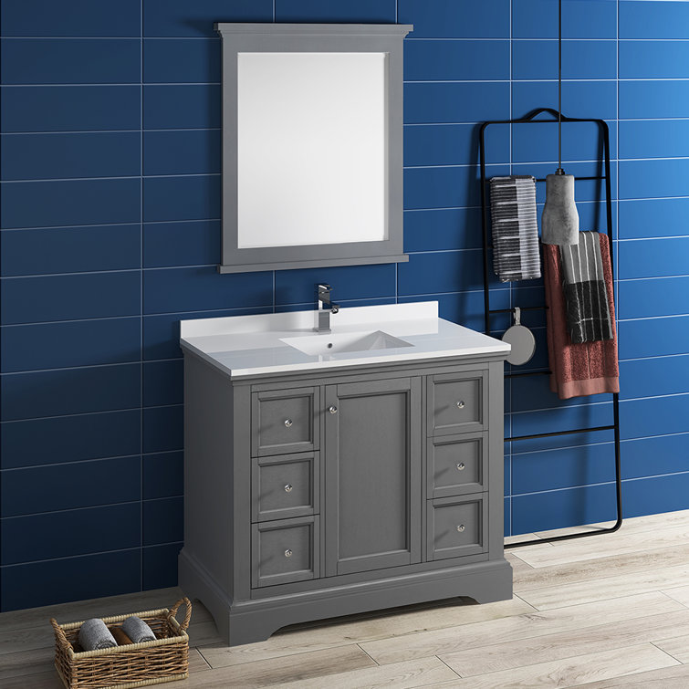 Windsor 40" Gray Solid Wood Vanity Set with Quartz Top and Mirror