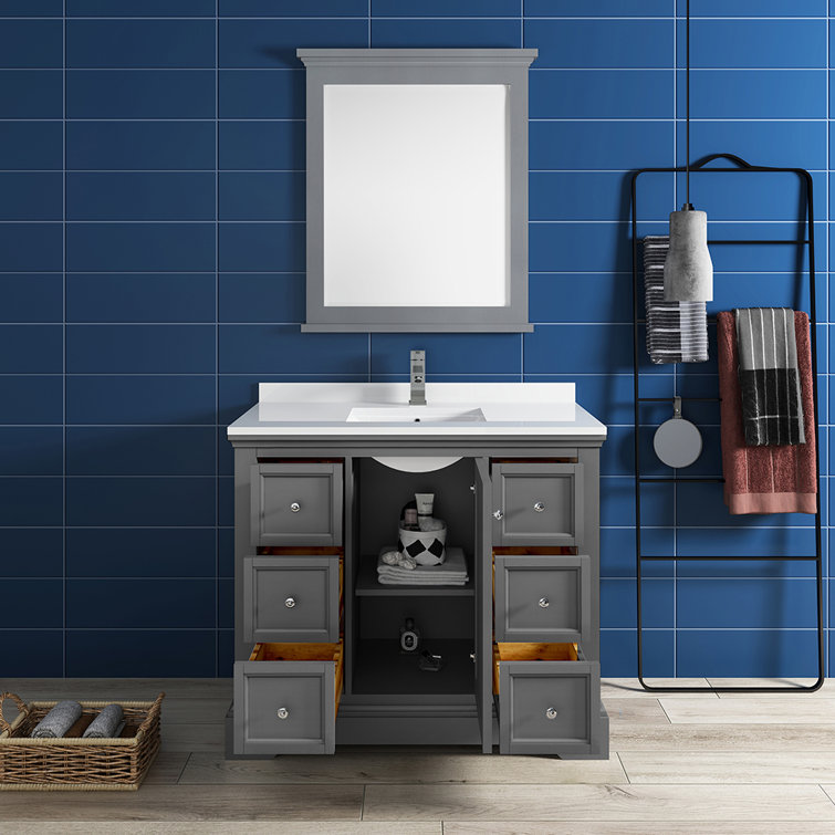 Windsor 40" Gray Solid Wood Vanity Set with Quartz Top and Mirror