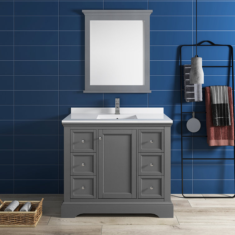 Windsor 40" Gray Solid Wood Vanity Set with Quartz Top and Mirror