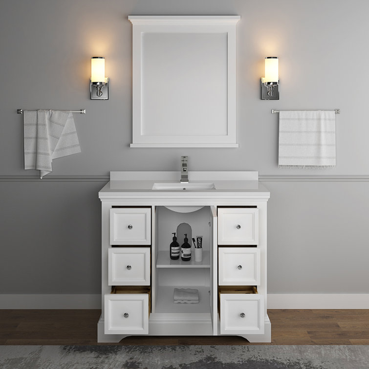 Windsor 40" Matte White Quartz Stone Vanity Set with Mirror