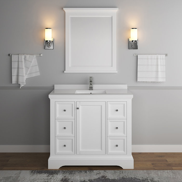 Windsor 40" Matte White Quartz Stone Vanity Set with Mirror