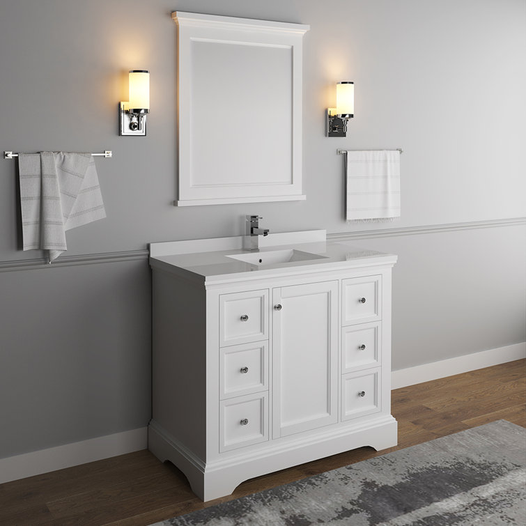 Windsor 40" Matte White Quartz Stone Vanity Set with Mirror