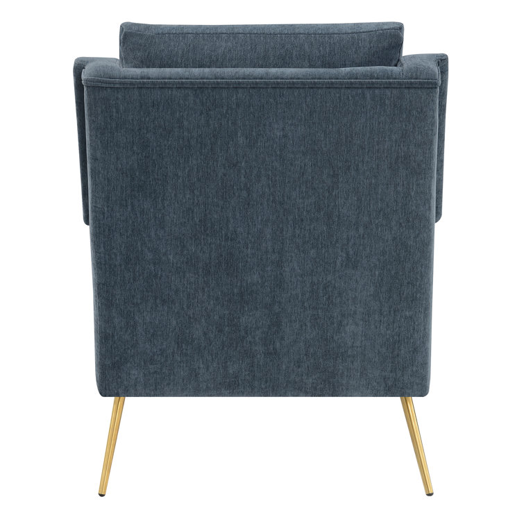 Mid-Century Slate Blue Accent Chair with Gold Legs