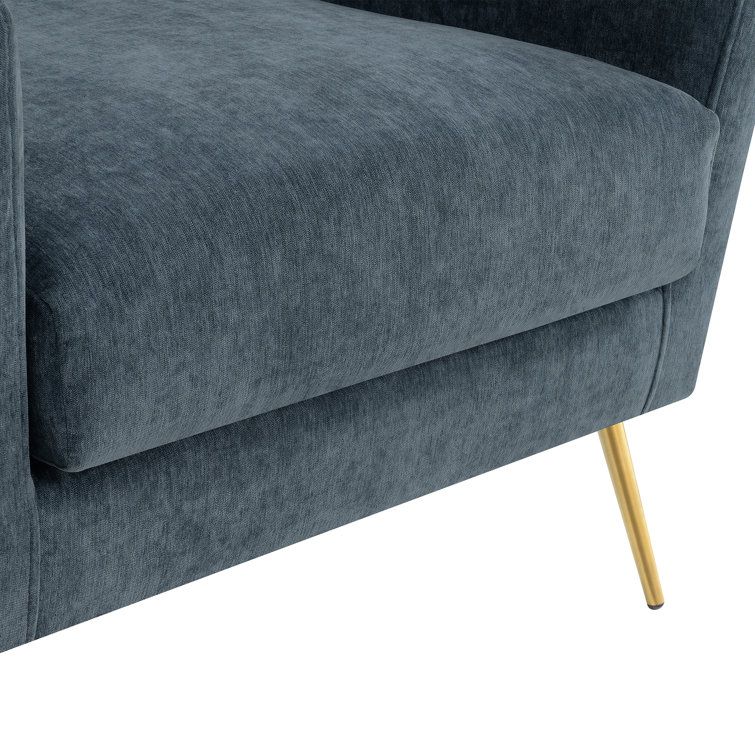 Mid-Century Slate Blue Accent Chair with Gold Legs