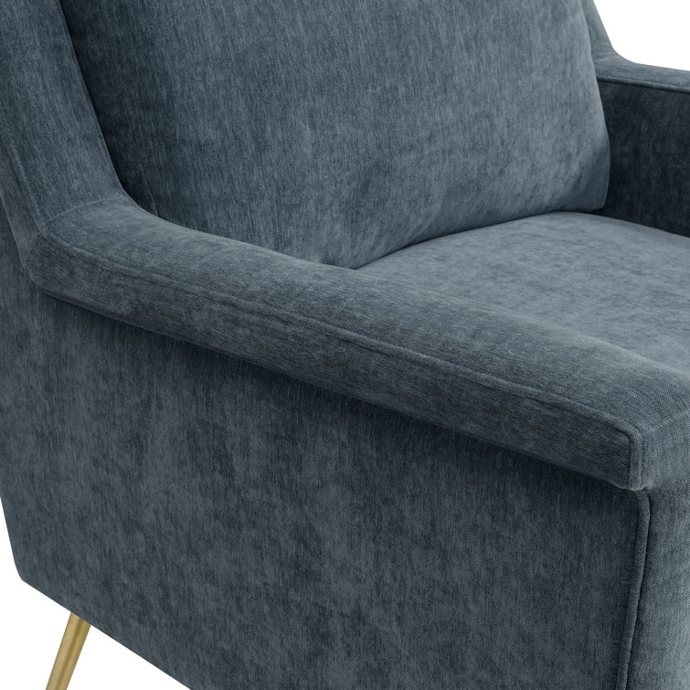 Mid-Century Slate Blue Accent Chair with Gold Legs