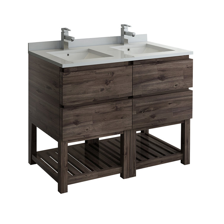 Acacia Wood 46" Freestanding Double Sink Bathroom Vanity Base