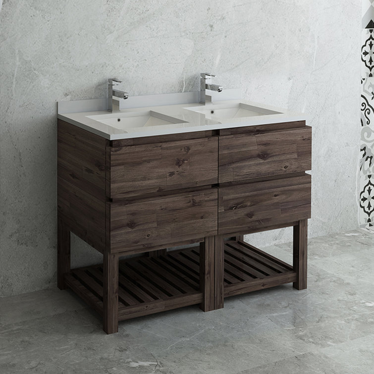 Acacia Wood 46" Freestanding Double Sink Bathroom Vanity Base