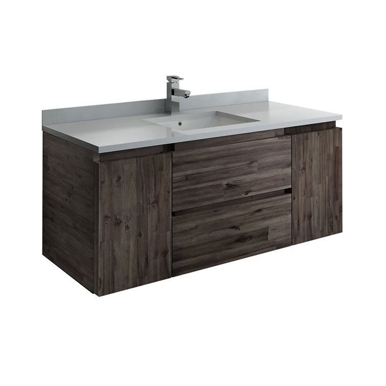 Formosa 47" Brown Acacia Wall-Mounted Single Vanity Base