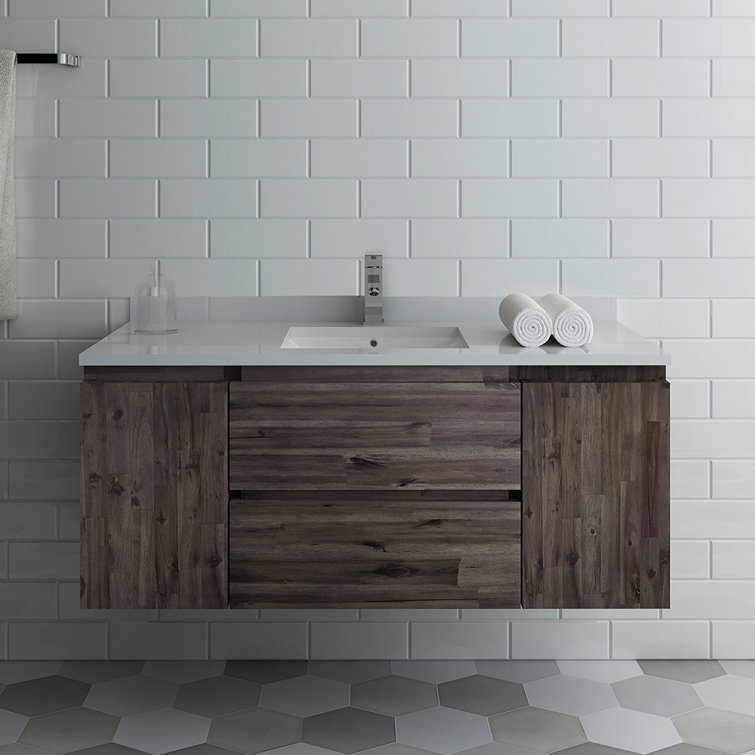 Formosa 47" Brown Acacia Wall-Mounted Single Vanity Base