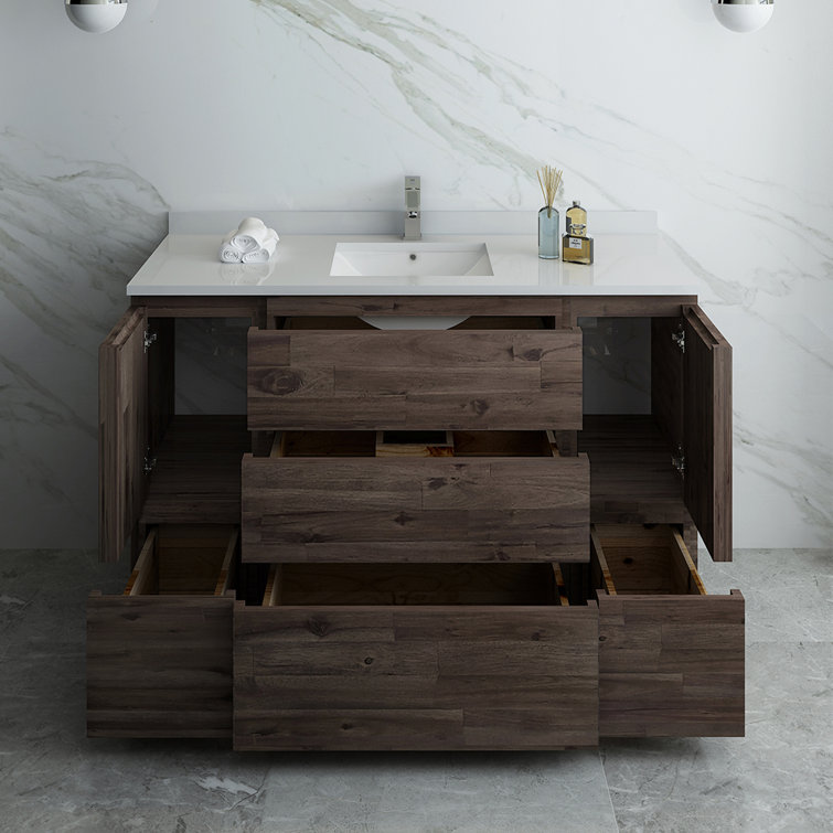 Acacia Wood 53" Brown Freestanding Bathroom Vanity Base