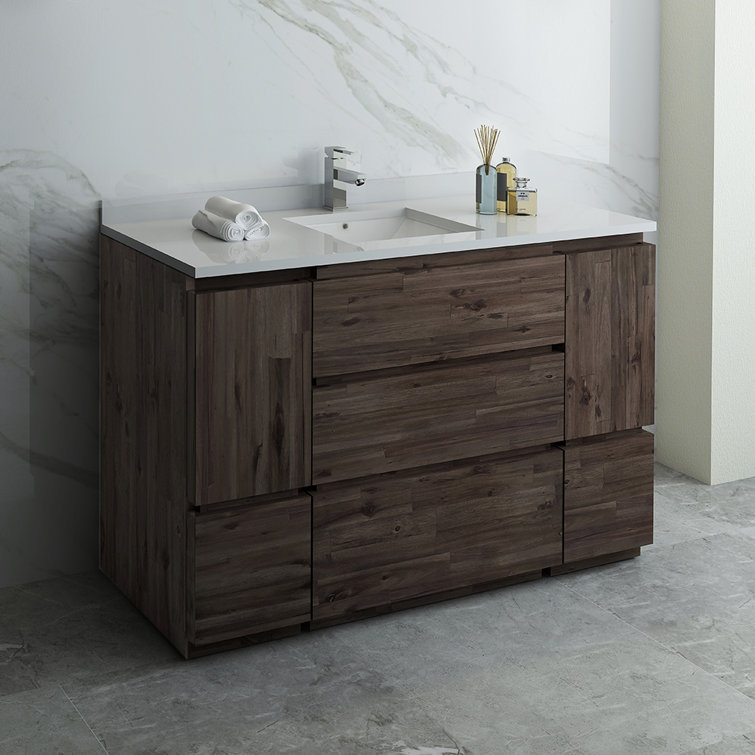 Acacia Wood 53" Brown Freestanding Bathroom Vanity Base