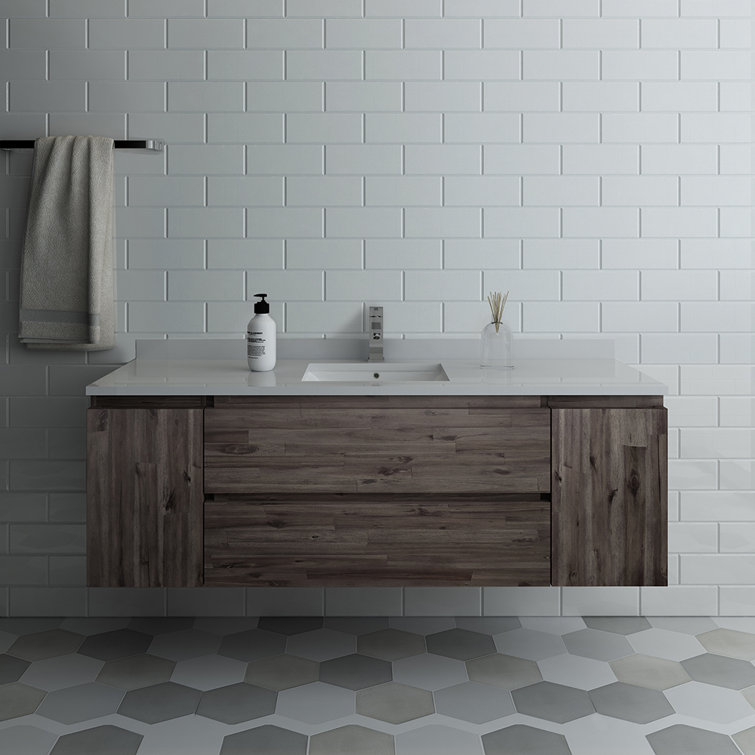 Formosa 60'' Brown Wall-Mount Vanity with Quartz Top