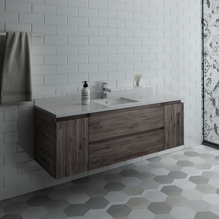 Formosa 60'' Brown Wall-Mount Vanity with Quartz Top