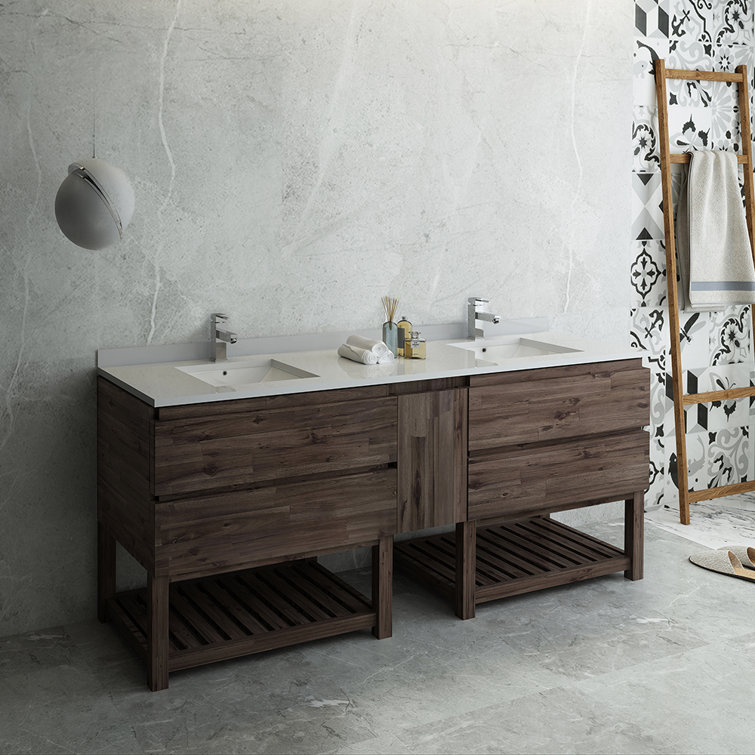Acacia Wood 82" Double Sink Freestanding Bathroom Vanity