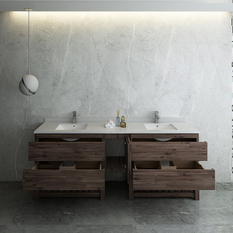 Acacia Wood 82" Double Sink Freestanding Bathroom Vanity