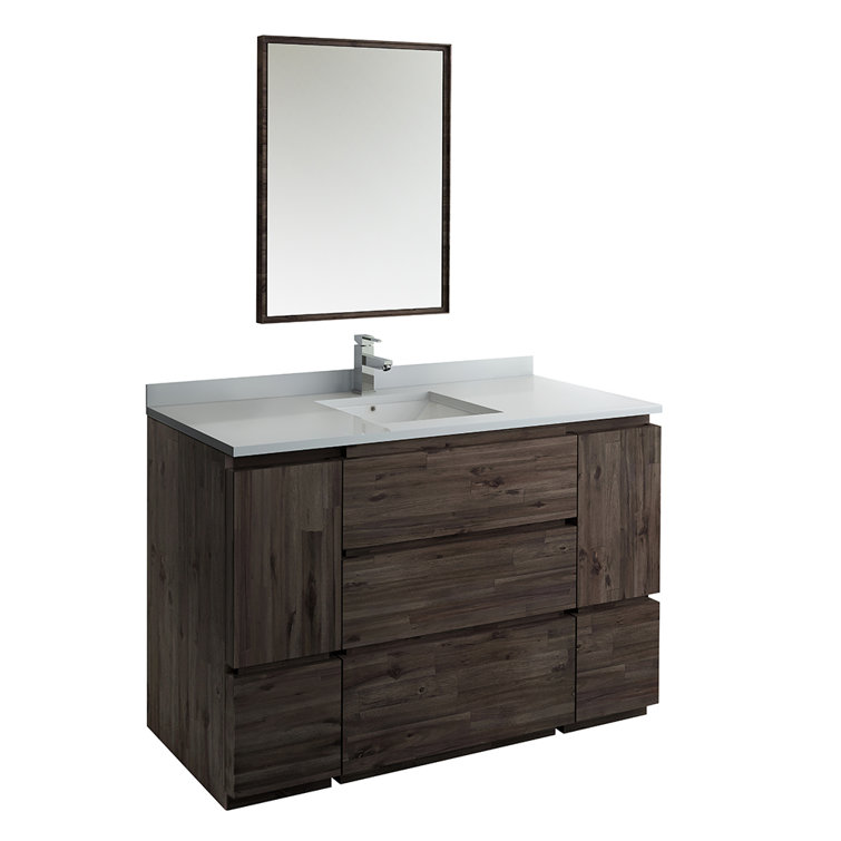 Formosa 54" Acacia Wood Vanity with White Quartz Top and Mirror