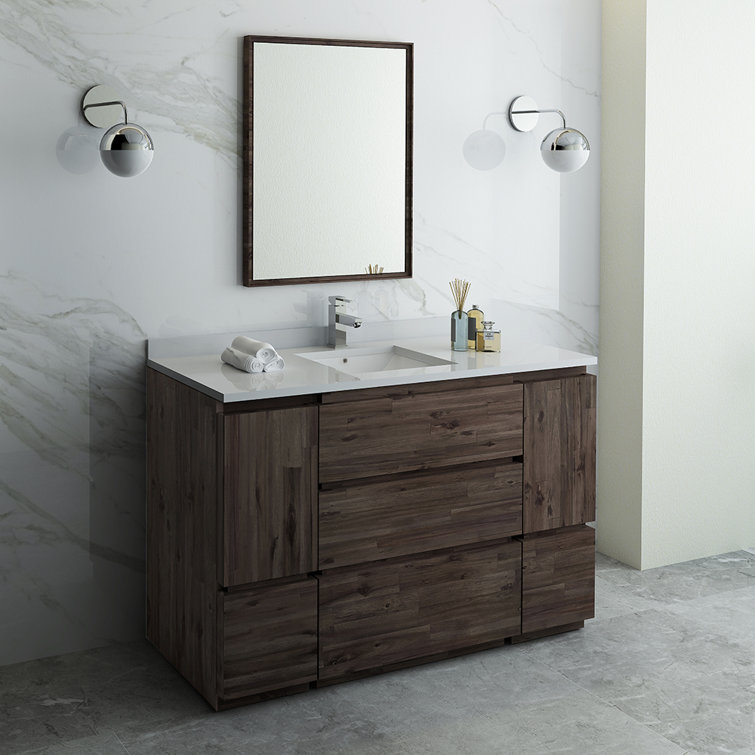 Formosa 54" Acacia Wood Vanity with White Quartz Top and Mirror
