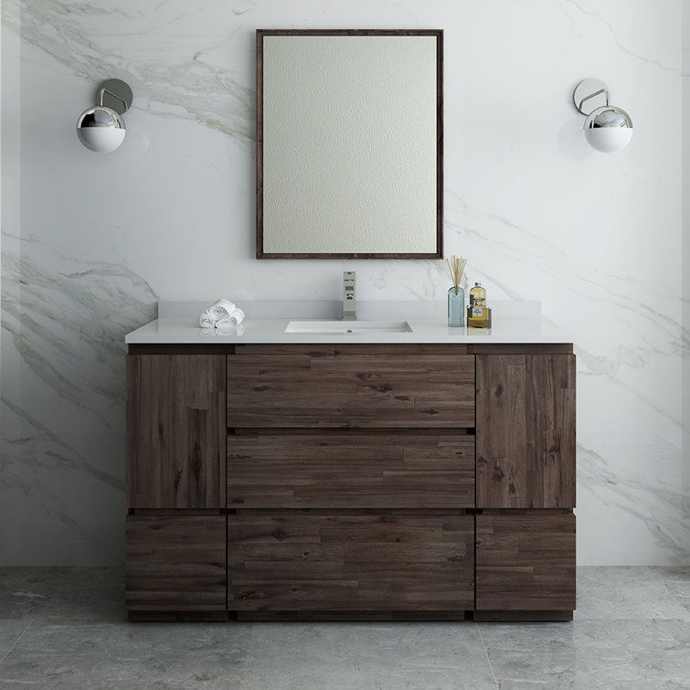 Formosa 54" Acacia Wood Vanity with White Quartz Top and Mirror